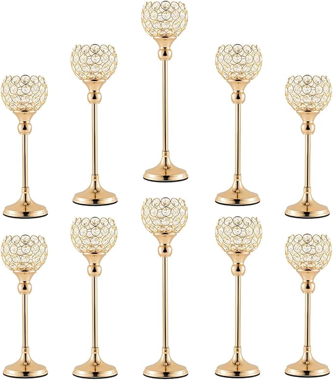VINCIGANT Candle Holders for Tea Lights Wedding Table,Gold Crystal Candle Holders Candle Stick Holder Rhinestone Decorative Tray for Party Thanksgiving Gift
