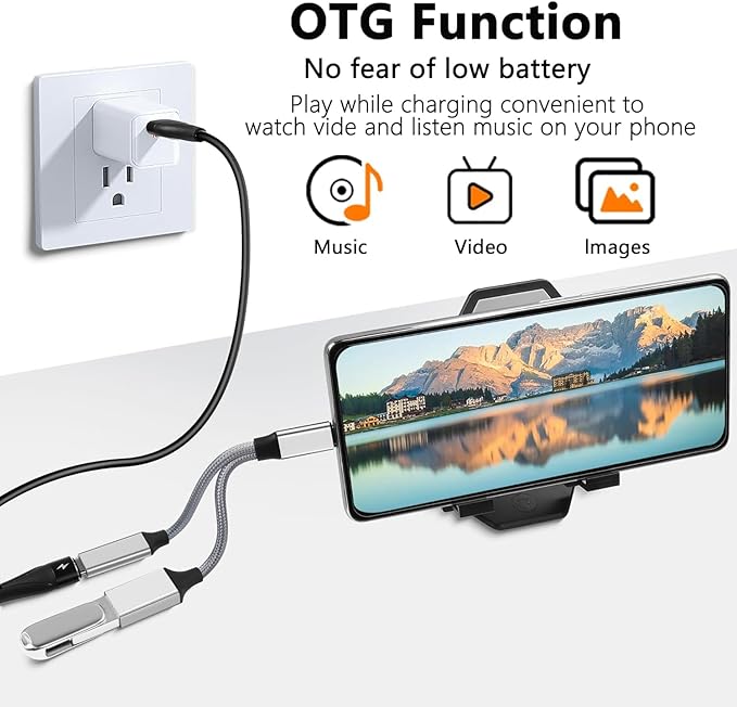GELRHONR USB C OTG Charging Adapter, 2 in 1 USB-C Splitter, Short Type C Charging Cable with USB Female and C Female, for Most Type-C Phones, Laptops,Tablet,USB Fan,Printer (Silvery)