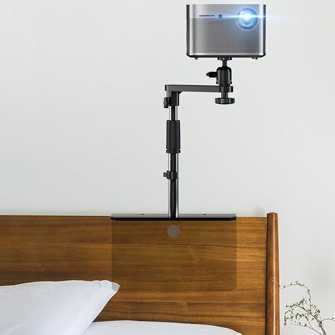 Plug-in Bed Sofa Projector Stand, Height Adjustable Mount Base, 360° Rotation, Two Installation Methods, Universal Bedside Bracket Holder Compatible with Most Projectors with Cable Ties