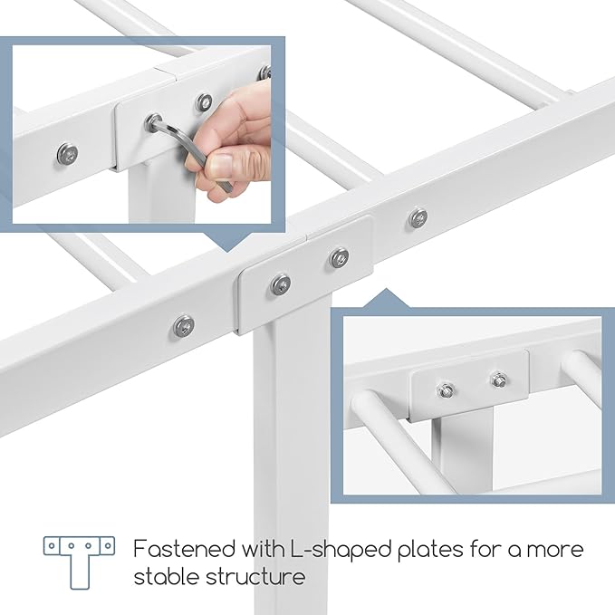 Yaheetech Twin Bed Frames Metal Platform Bed with Headboard and Footboard No Box Spring Needed Easy Assembly,Under-Bed Space: 12.6''/White/Twin Bed