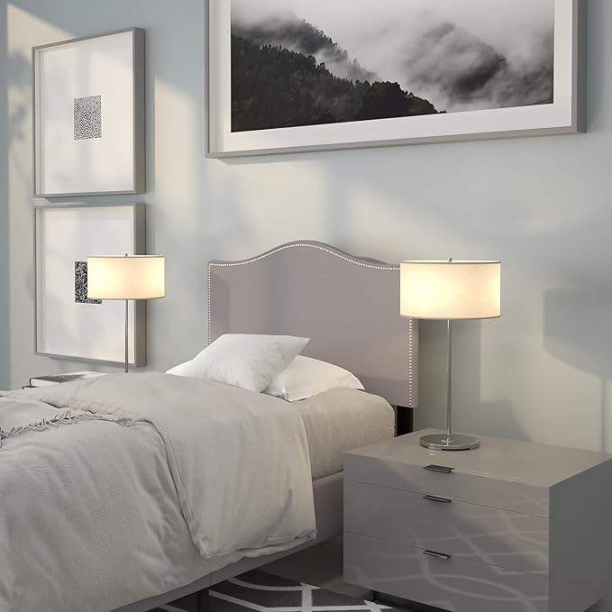 Flash Furniture Lexington Upholstered Twin Size Headboard with Accent Nail Trim in Light Gray Fabric