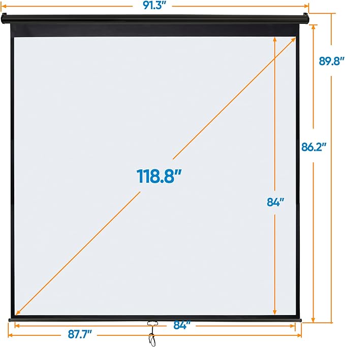120 Inch Projection Screen Outdoor Indoor 1:1 HD Foldable Manual Pull Down Projector Screen for Movie Home Backyard Theater Cinema Office Video Game, Black