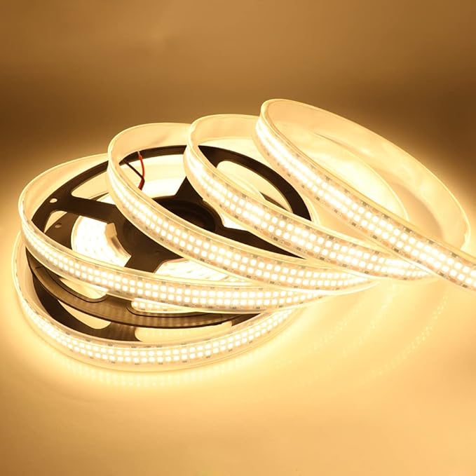 LED Strip Lights Warm White 3000K 16.4ft/5M Double Row 2835 SMD 2400LEDs DC 24V Daylight Bright Dimmable Flexible LED Tape Light Waterproof IP67 Outdoor Lighting(No Adapter & Dimmer)