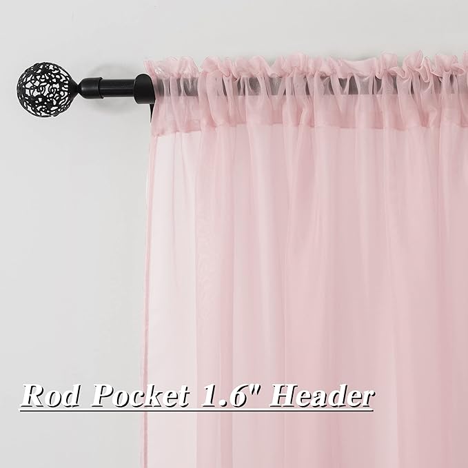 HUTO Light Pale Baby Pink Sheer Curtains 63 Inch Length for Girls Bedroom Rod Pocket Window Transparent Voile Drapes Curtains for Kids Room Living Room 2 Panels 52x63 Inches Long