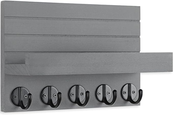 Key Holder for Wall, Decorative Key and Mail Holder with Shelf Has Large Key Hooks for Bags, Coats, Umbrella – Paulownia Wood Key Hanger with Mounting Hardware (9.8”W x 6.7”H x 4.2”D)