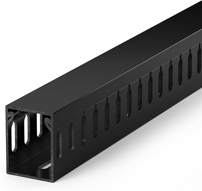 ZhiYo H1.6 x W1.2in Cable Raceway, 6.6ft (2xL3.3ft) Server Rack Cable Management Under Desk Cord Organizer, Electrical Safe PVC Cable Channel Open Slot Wire Raceway for Network/PC/TVs, Wire Duct Black