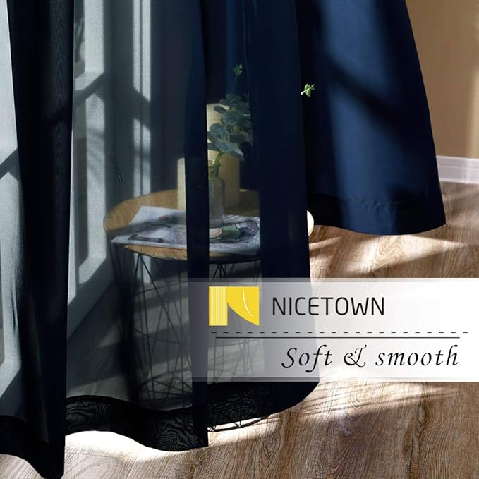 NICETOWN Chiffon Sheer Curtain Panels 96 inches Long, Soft Grommet Top Chiffon Sheer Window Treatment Curtains for Living Room (W55, Navy Blue, 2 Pieces)