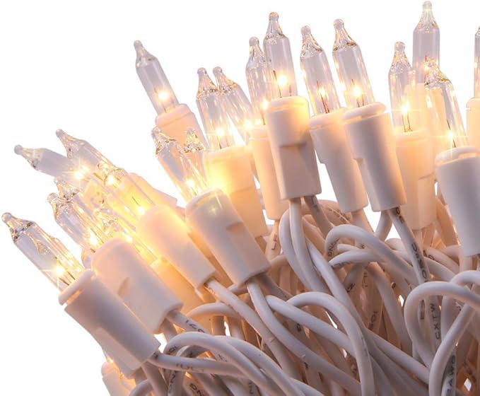 LIDORE Super Bright Clear Mini Christmas Tree String Lights, Gift for Decoration, 21.45FT 100 Count Bulbs with White Cord, UL Listed Indoor Outdoor Lighting for Holiday (White Cable, 2-Pack)