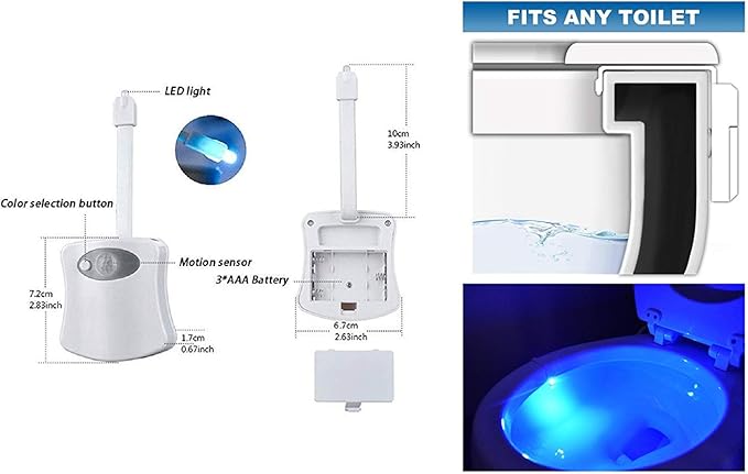 4 Pack Motion Sensor LED Night Lights, Two Modes with 8 Colors Changing Toilet Bowl Night Light for Bathroom Washroom, Perfect Detection, Fits Any Toilet Bowl