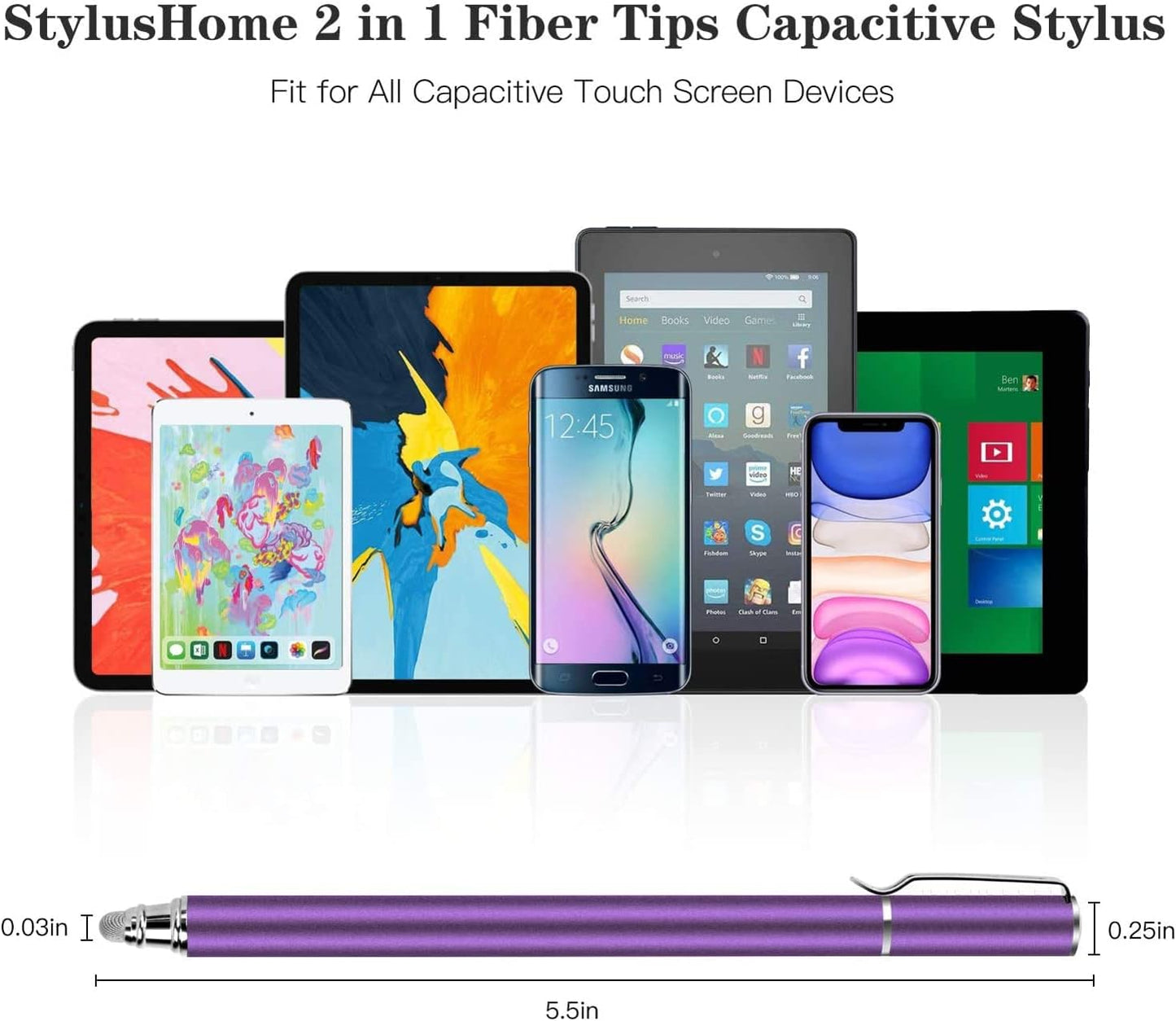 Fonus Purple Stylus M9X for Galaxy A03s A13 A14 A23 A53 A54 5G Phones - Lightweight Touch Screen Pen Aluminum Fiber Tip