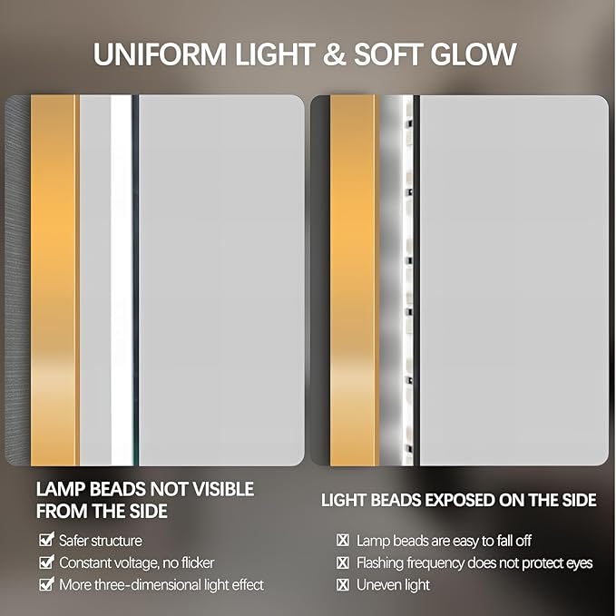 40" Round LED Bathroom Mirror, Wall Mounted Backlit Vanity With Lights, Fog Free Circle With Gold Frame, Smart Light Up 3-Color
