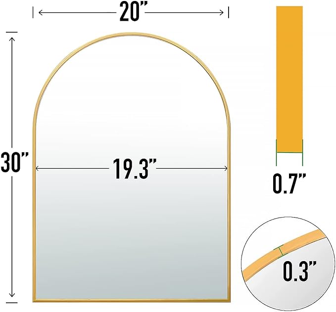 20x30 Arch Mirror Rectangle Wall Mounted Metal Frame Mirrors for Entryway Bedroom Bathroom Living Room 20 30 24x36 inch Black Silver - Gold