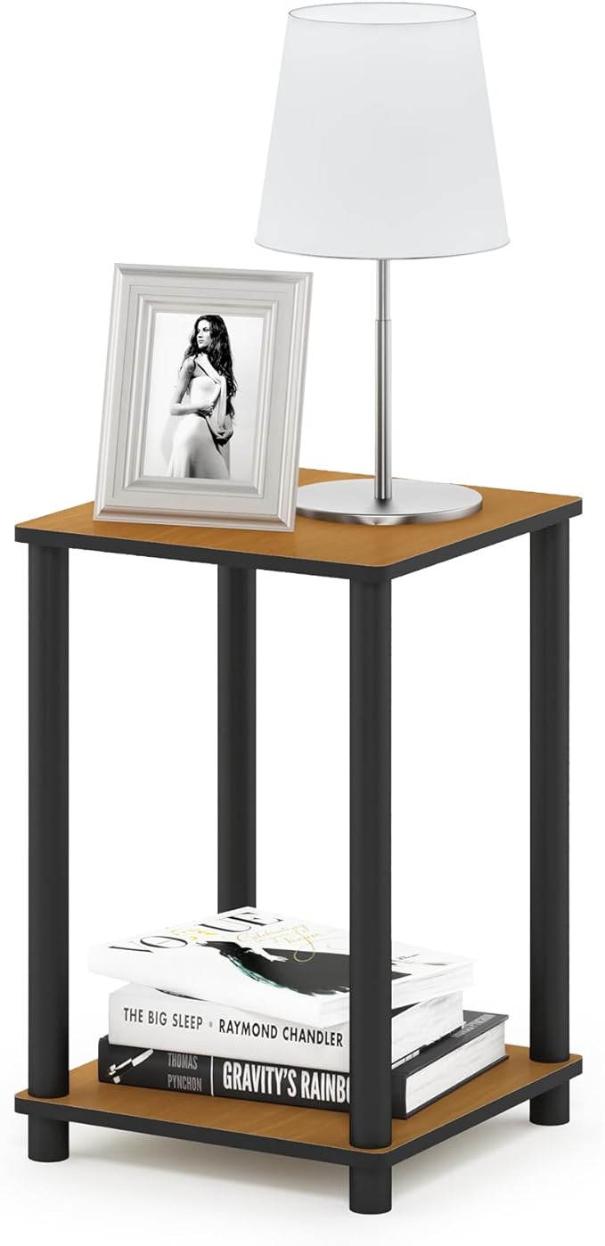 Furinno Turn-N-Tube End Table, 1-Pack, Light Cherry/Black