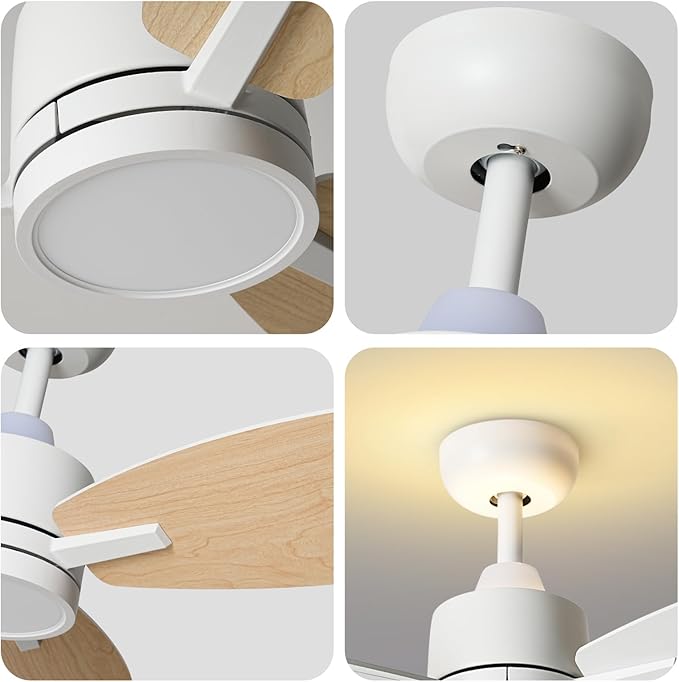 TALOYA Ceiling Fan with Lights Remote Control, 42 inch, Reversible Quiet DC Motor, 3 Dual-Faced Blades Modern Ceiling Fans for Bedroom Patio Indoor Covered Outdoor White