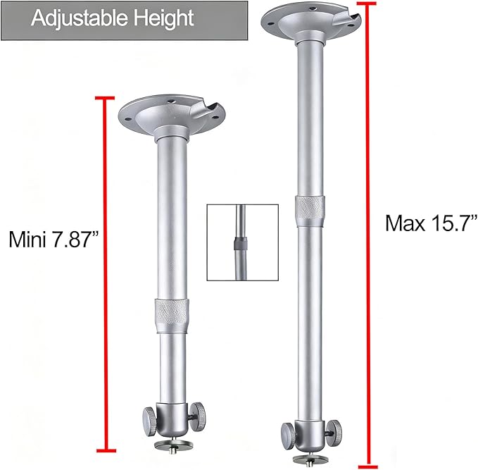 Projector Ceiling Mount with New Gimbal, Adjustable Length Projector Mount, ¼-Inch Screw, Compatible with Most Projectors, Ceiling/Wall Use with Adjustable Angle (Dark) (Silver)