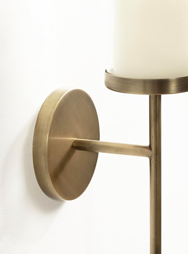 Kate and Laurel Blaise Transitional Metal Wall Sconce; 5 x 6 x 14; Antique Brass; Modern Round Candle Holder with Removable Glass Cylinder for Flameless Candles