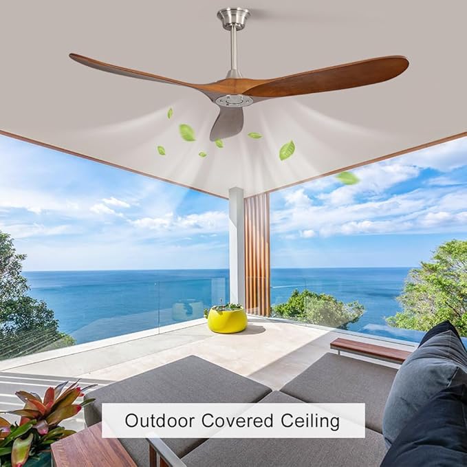 Sofucor 60 Inch Ceiling Fan No Light, Solid Wood Ceiling Fans Without Lights for Indoor/Outdoor, Remote Control, Reversible DC Motor, 3 Blades Modern Ceiling Fans for Patio, Living Room, Farmhouse