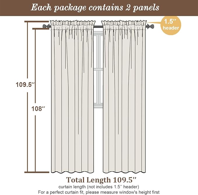 Chyhomenyc Extra Long Black Sheer Curtains 108 Inches Long 2 Panels, Light Filtering Black Curtains for Living Room, Soft Gentle Voile Rod Pocket Bedroom Window Drapes, 59Wx108L Inch, 9FT, 2PCS