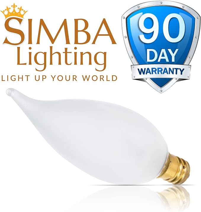 Simba Lighting Candelabra Flame Tip Frosted CA10 25W E12 Base (12 Pack) Decorative Incandescent Light Bulbs 120V for Chandeliers, Ceiling Fan Lights, Pendants, Wall Sconces, Dimmable, Warm White 2700K