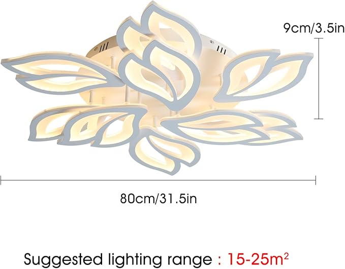 Garwarm Modern Ceiling Light, 30.3in Dimmable LED Flush Mount Ceiling Lamp, 75W Acrylic Petals Ceiling Chandelier Lighting Fixture with Remote Control for Living Room Bedroom Dining Room (White)