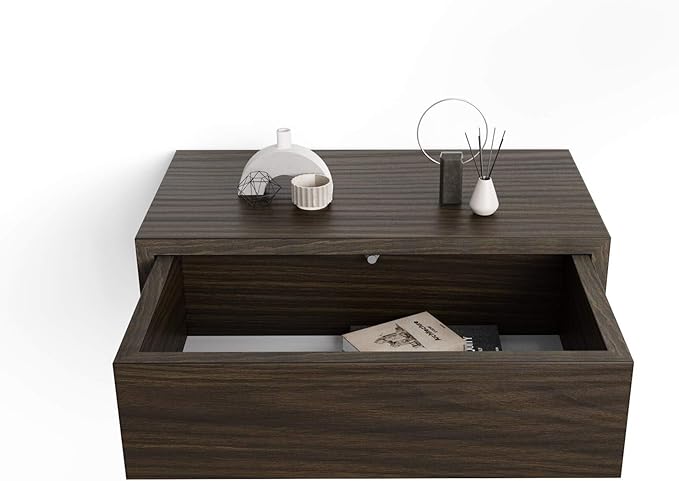 Mobili Fiver, Riccardo Wall Bedside Table, Dark Walnut, Made in Italy