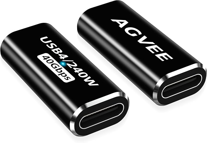 AGVEE 2 Pack USB4 Type-C Female to Female Adapter, PD 240W Quick Charge USB 4.0 40G Data Coupler Extender Extension Connector for TB4 TB3 MacBook, Pixel 2 3 4 5, S24, S23, S22, Black