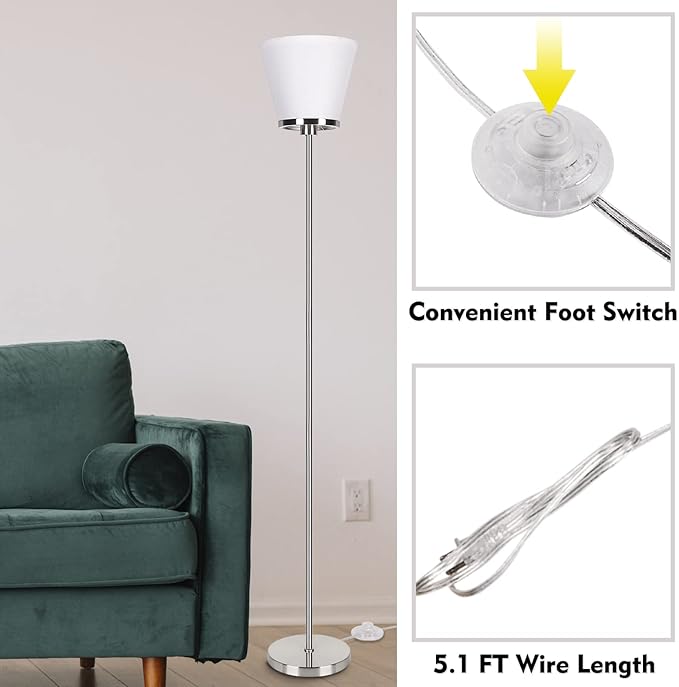 RUNTOP Floor Lamps for Living Room, Floor Lamp for Bedroom, Office, Tall Modern Standing Lamp, LED Floor Lamp with Foot Switch, 3 Color Temperatures 2700k 4000k 5000K, 9W LED Bulb, Linen Lampshade