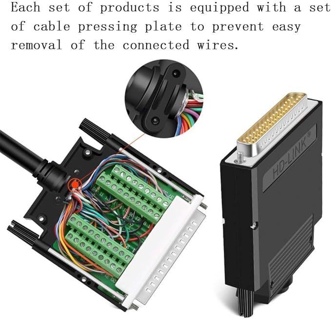 Thinner DB37 Solderless RS232 D-SUB Serial to 37-pin Port Terminal Male Adapter Connector Breakout Board with Case Long Bolts Tail Pipe