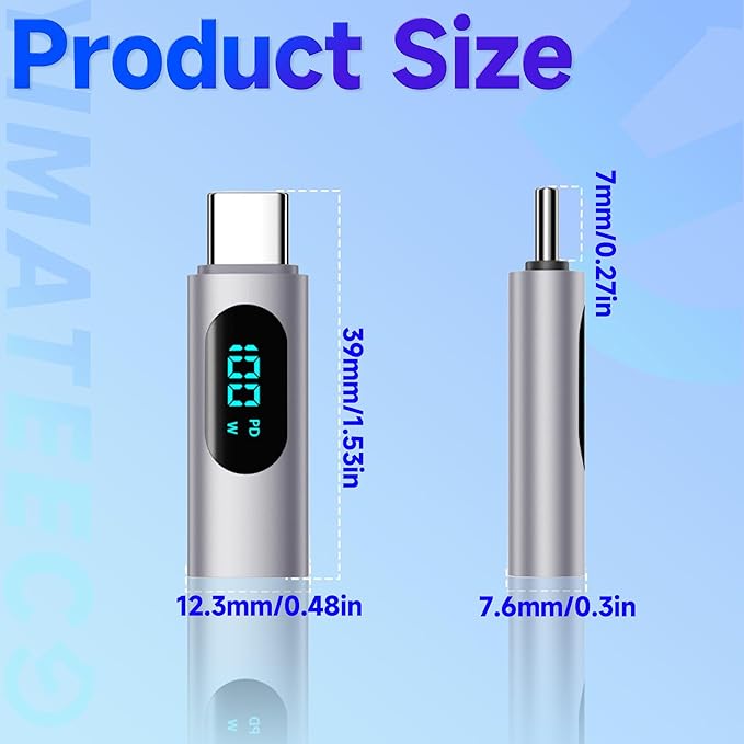 USB C Adapter, 2 Pack 100W USB C Male to USB C Female Extension Adapter Type C Power Meter Tester with LED Display OTG Extender Adapter for iPhone 15, iPad, More USB-C Cables (2Pcs, Grey