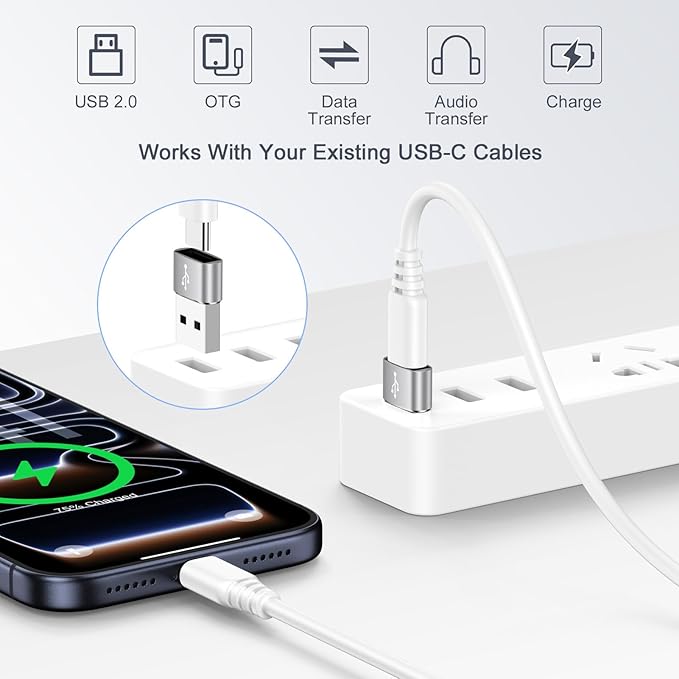 USB C to USB Male Adapter,4 Pack Type C Female to USB A Male Charging Cord Converter for iPhone 17e 17 16 15 14 13 12 Pro Max Samsung Galaxy S26 Ultra S25 S24 S23 S22 S21 S20 Plus Pixel 10a 10 9 Pro