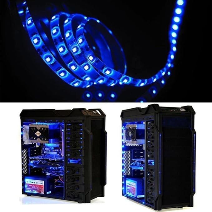 XINKAITE Waterproof Blue Led Strip Lights 16.4 Ft 300leds 60LEDs/m White Flexible Tape Lighting Tape Lights for Boats, Bathroom,Mirror,Ceiling and Outdoor (No Included 12V Power Plug/Adapter)