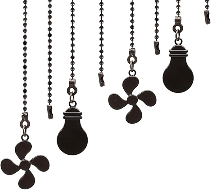 Ceiling Fan Pull Chain Set, 4 Pieces Bulb and Fan Pattern Pull Chain Extension, 12 Inch Chain Extender With Ball Chains Connector (ORB)
