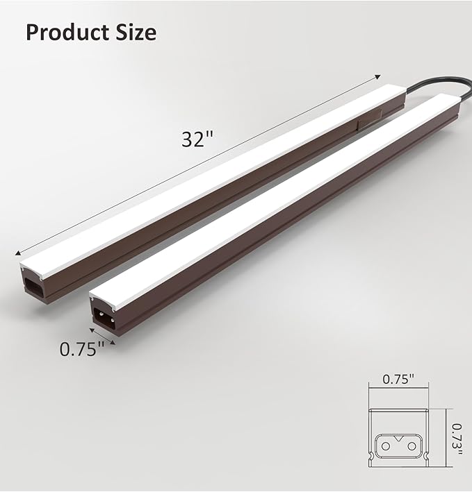 Under Cabinet Lighting Plug in, 32 Inch 2 Pcs, Linkable AC120V 3CCT 3000K/4000K/5000K Ultra Slim, LED Under Cabinet Lights for Counter Light, Kitchen, Shelf, Sink, Workshop, Desk, Bronze