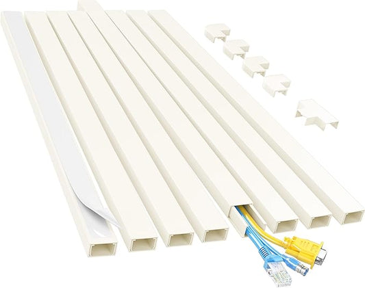 Yecaye Cord Hider, 113in Medium Cord Covers for Wires on Wall, Cord Organizer for 2-3 Wires, Easy Install Cable Management Kit, TV Cable Hider for Home Office, W0.95in H0.55in, Beige