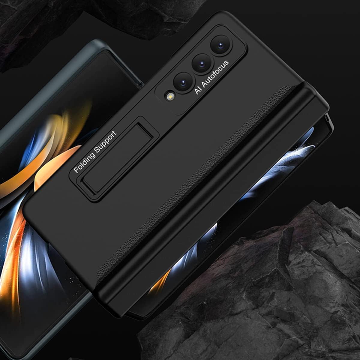 Magnetic Hinge Protective Case for Samsung Galaxy Z Fold 4, All-Inclusive Case with S Pen Box Holder and Front Glass