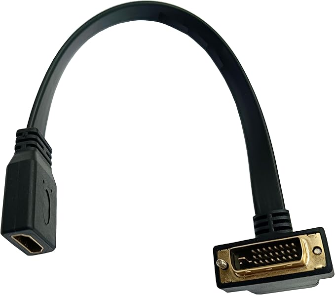 DVI to HDMI Flat Cable, Haokiang 1FT Gold-Plated DVI 24+1 Male to Hdmi Female 90 Degree Angle Converter Adapter Cable