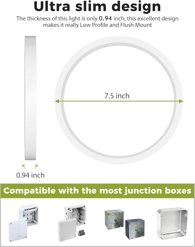 hepside 1Pack Dimmable Flush Mount Ceiling Light Fixture White, 3CCT Selectable 3000/4000/6500K Ceiling Lamp, 7.5INCH 15W 1500LM Low Profile Light for Bedroom, Kitchen, Bathroom, Hallway