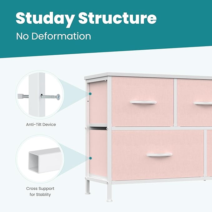 OLIXIS Dresser for Bedroom with 5 Drawers, Wide Chest of Drawers, Fabric Bedroom Dresser with Drawer Organizer, Storage Organizer Unit with Fabric Bins for Closet, Living Room, Hallway, Classic Black
