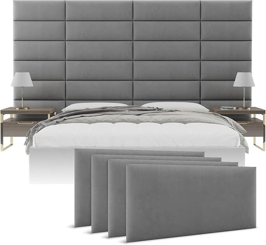 Vänt Upholstered Wall Panels - King/Cal King Size Wall Mounted Headboards - Micro Suede Grey - Twin/King Set of 4 Panels (Each Individual Panel 39"x11.5")