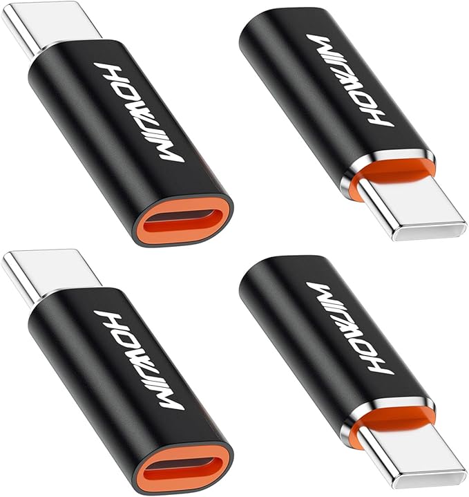 Light ning to USB C Adapter 4 Pack, HOWJIM PD27W/66W/QC100W Fast Charging 480Mbps Data Transfer,USB C to Light ning Adapter for Smartphone Tablet Laptop,Not for Headphones/OTG Black