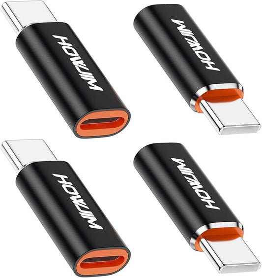 Light ning to USB C Adapter 4 Pack, HOWJIM PD27W/66W/QC100W Fast Charging 480Mbps Data Transfer,USB C to Light ning Adapter for Smartphone Tablet Laptop,Not for Headphones/OTG Black