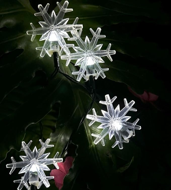 Solar Christmas Snowflake String Lights 36ft 60 LED 8 Modes Solar Fairy Outdoor Waterproof Powered String Lights for Garden Patio Yard Home Christmas Tree Parties(White-Snowflake-60LED)