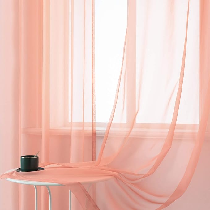 DUALIFE Light Coral Curtains 72 Inches Long for Living Room Set of 2 Panels Grommet Transparent Coral Sheer Curtains for Bedroom Decor Dining Area Decorations 52x72 Inch Length