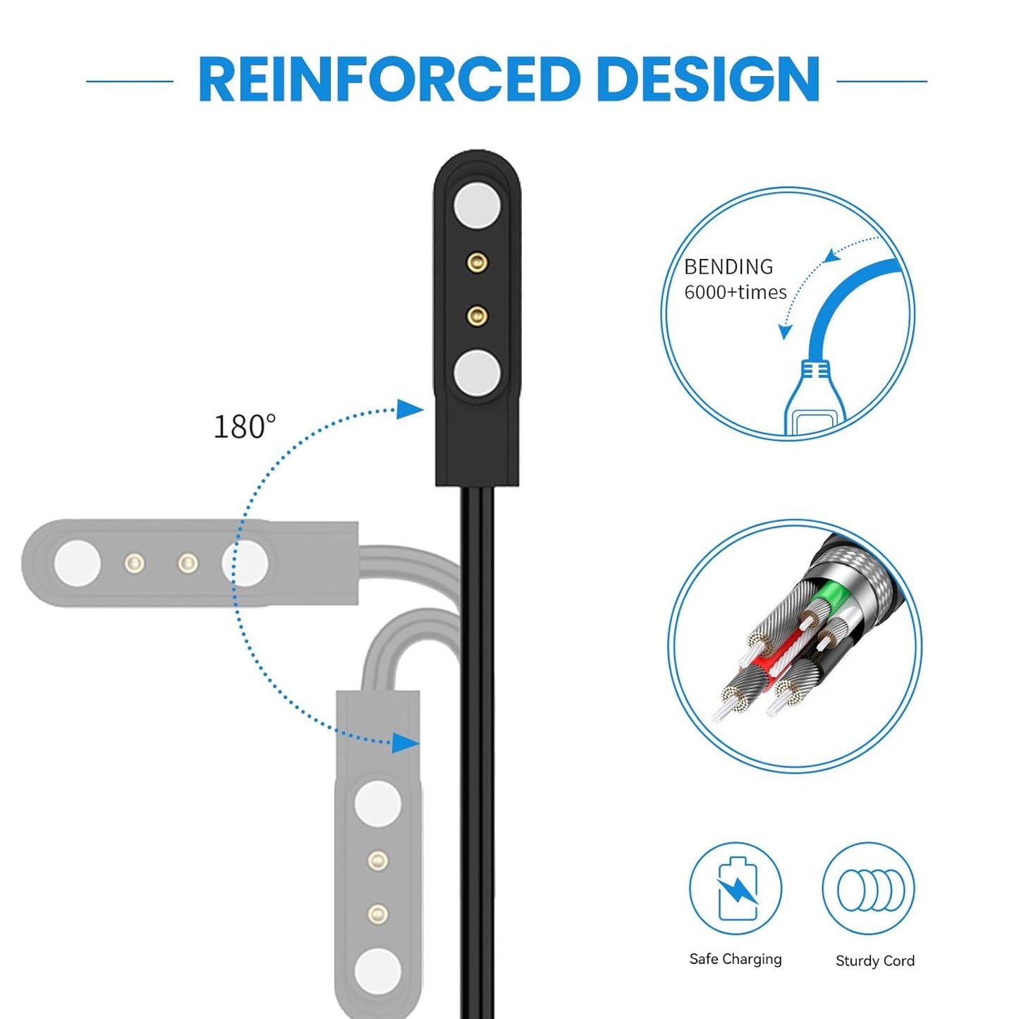 Replacement Charger Cable for OYV TGW001,TGW008/TOUCHELEX TGW008 Smart Watch, 1.6ft USB Magnetic Cord