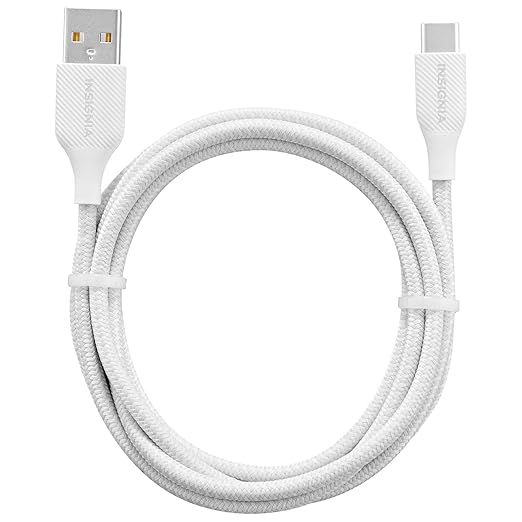 INSIGNIA 6 ft. USB-A to USB-C Charge-and-Sync Braided Cable, Type-C for iPhone 15 Series, iPad Mini 6 / Pro, MacBook Pro, Samsung Galaxy S23, Switch, White Moon Grey