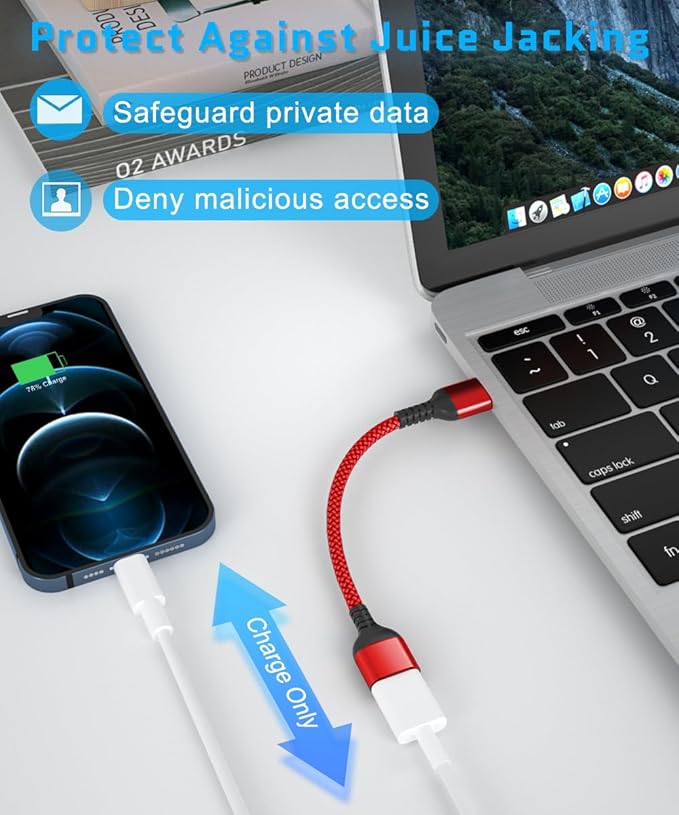 RUXELY USB Data Blocker Adapter 3-Pack,Charge Only Type-A Cable,Data Blocking Defender,Protect Against Juice Jacking,USB Power Connector for iPhone 17 16 15,Samsung Galaxy S24 S23 S25,iPad Air Tablet
