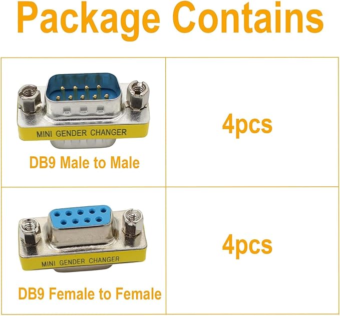 RS232 Serial Gender Changer 8-Pack 9 Pin DB9 Male to Male and Female to Female Adapter Coupler Connector for RS232 Serial Cable