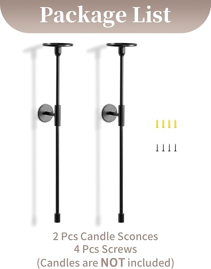 Sziqiqi Wall Candle Holder Black: Metal Candle Sconces for Pillar Candlestick Modern Wall Mount Candleholders Set of 2 - Long Candlestick Sconce Decor for Living Room Bedroom Bathroom Fireplace