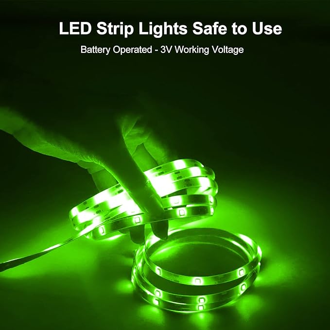echosari Green LED Strip Lights Battery Powered, 90 LED 2835 SMD Strip Lights 9.8 Ft Cuttable Self-Adhesive Strip Lights with Remote Timer for Outdoor Indoor Party Bedroom Decoration