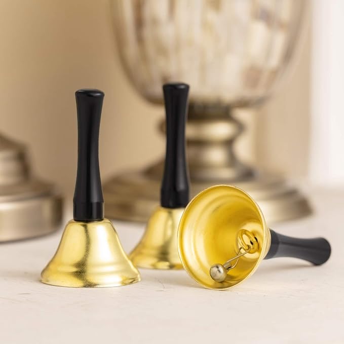 Boao 12 Pieces Metal Hand Bells Music Service Hand Bells Musical Instruments Percussion for Christmas Party Supplies(Gold)